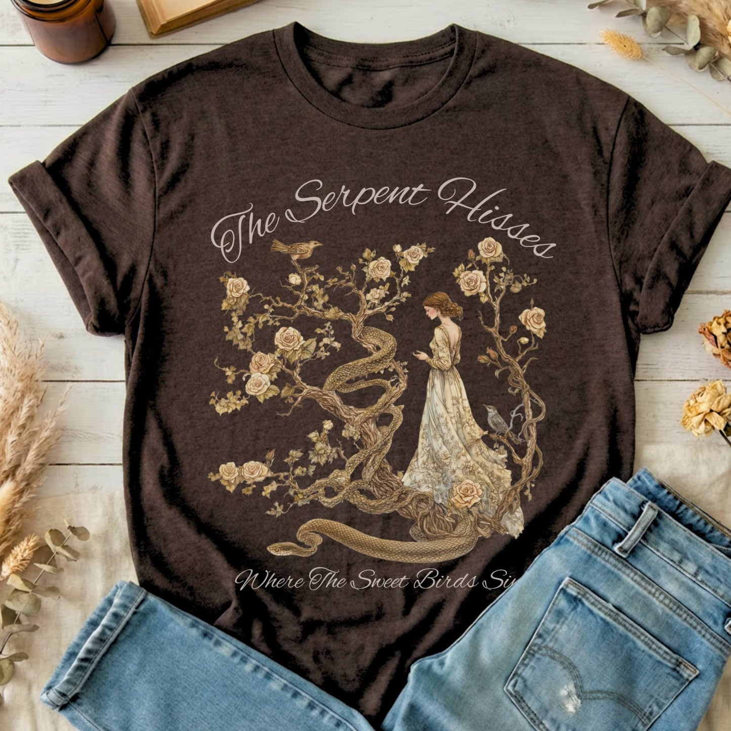T-Shirt Dark Chocolate / S The Serpent Hisses Where the Sweet Birds Sing T-Shirt The Mystic Eden