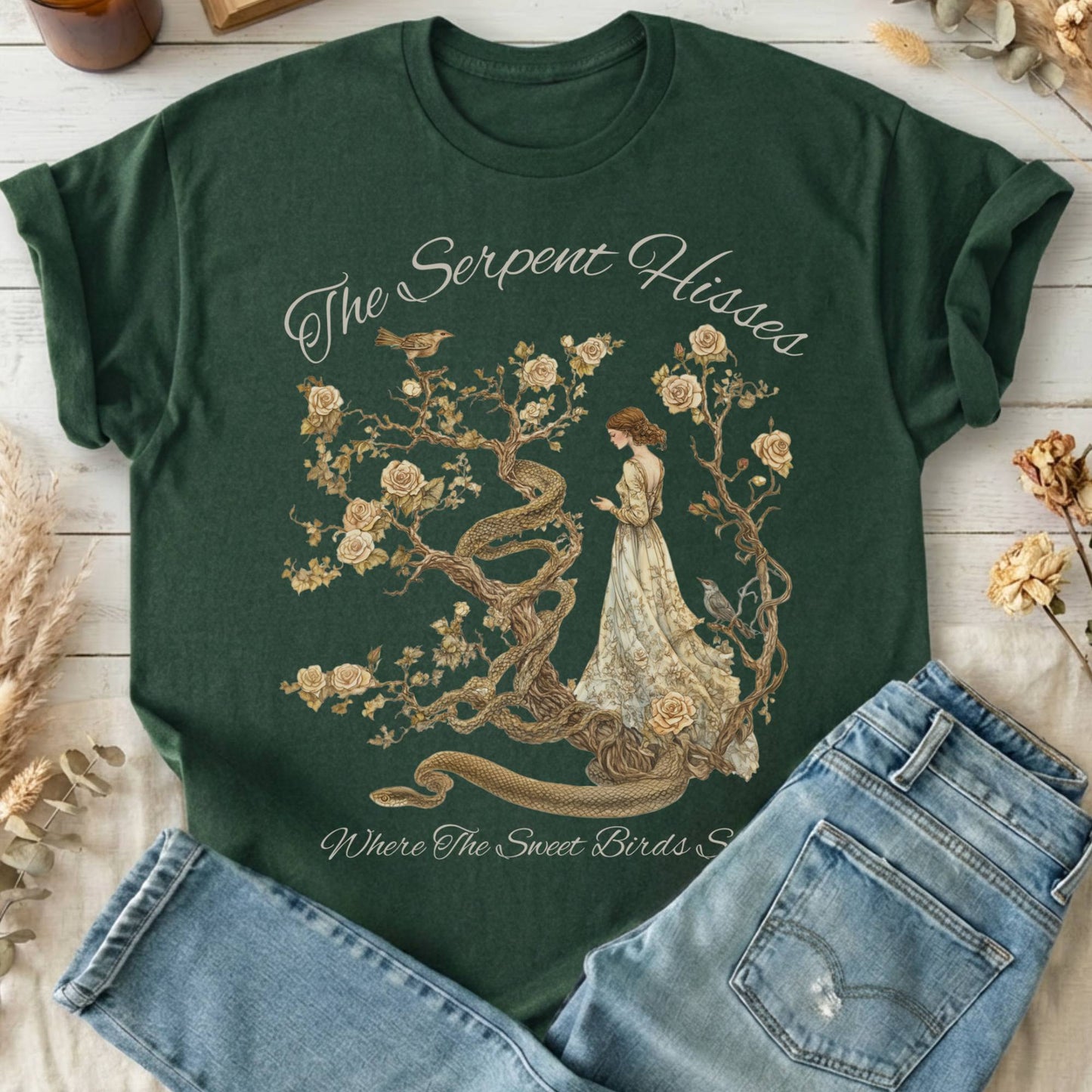T-Shirt Forest Green / S The Serpent Hisses Where the Sweet Birds Sing T-Shirt The Mystic Eden
