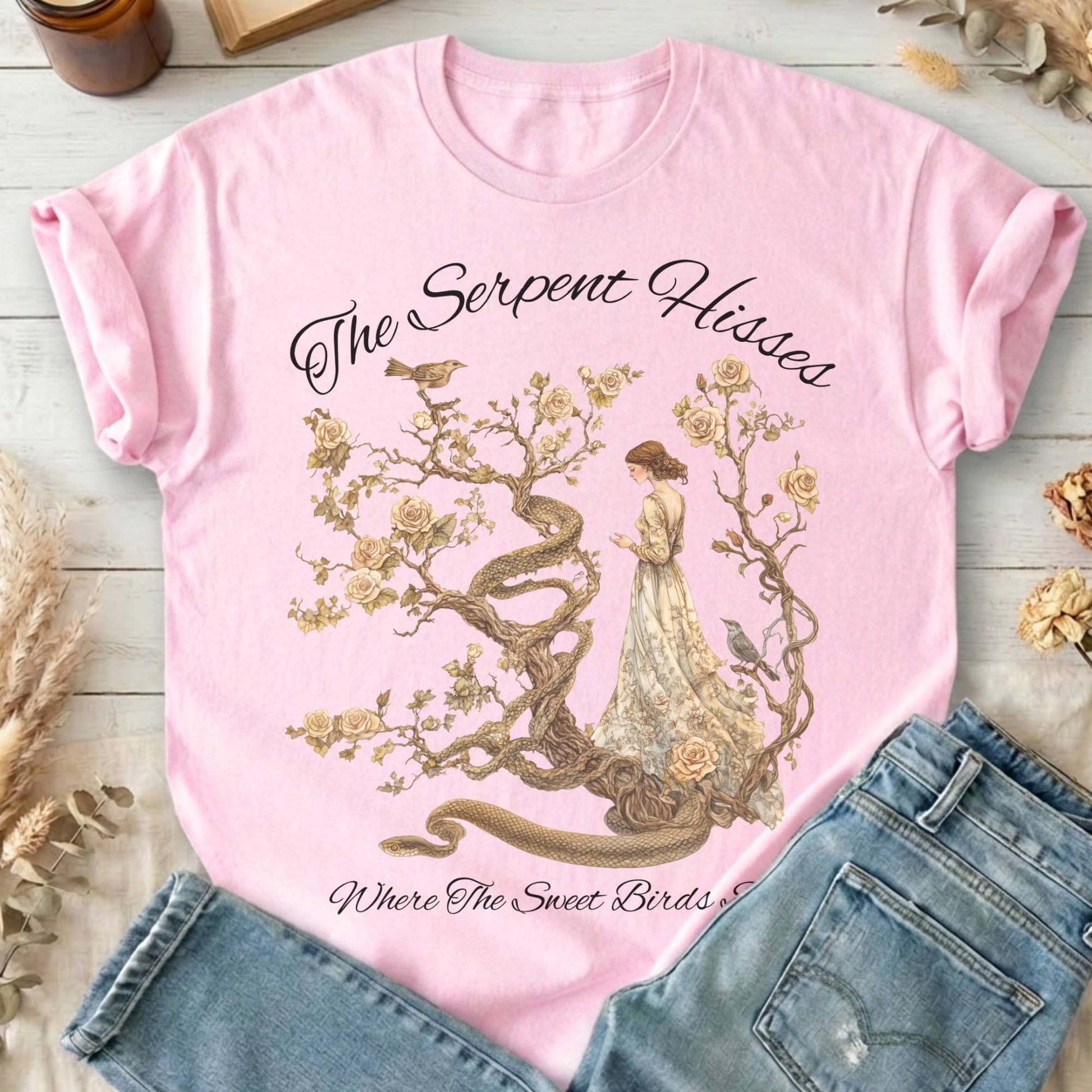 T-Shirt Light Pink / S The Serpent Hisses Where the Sweet Birds Sing T-Shirt The Mystic Eden