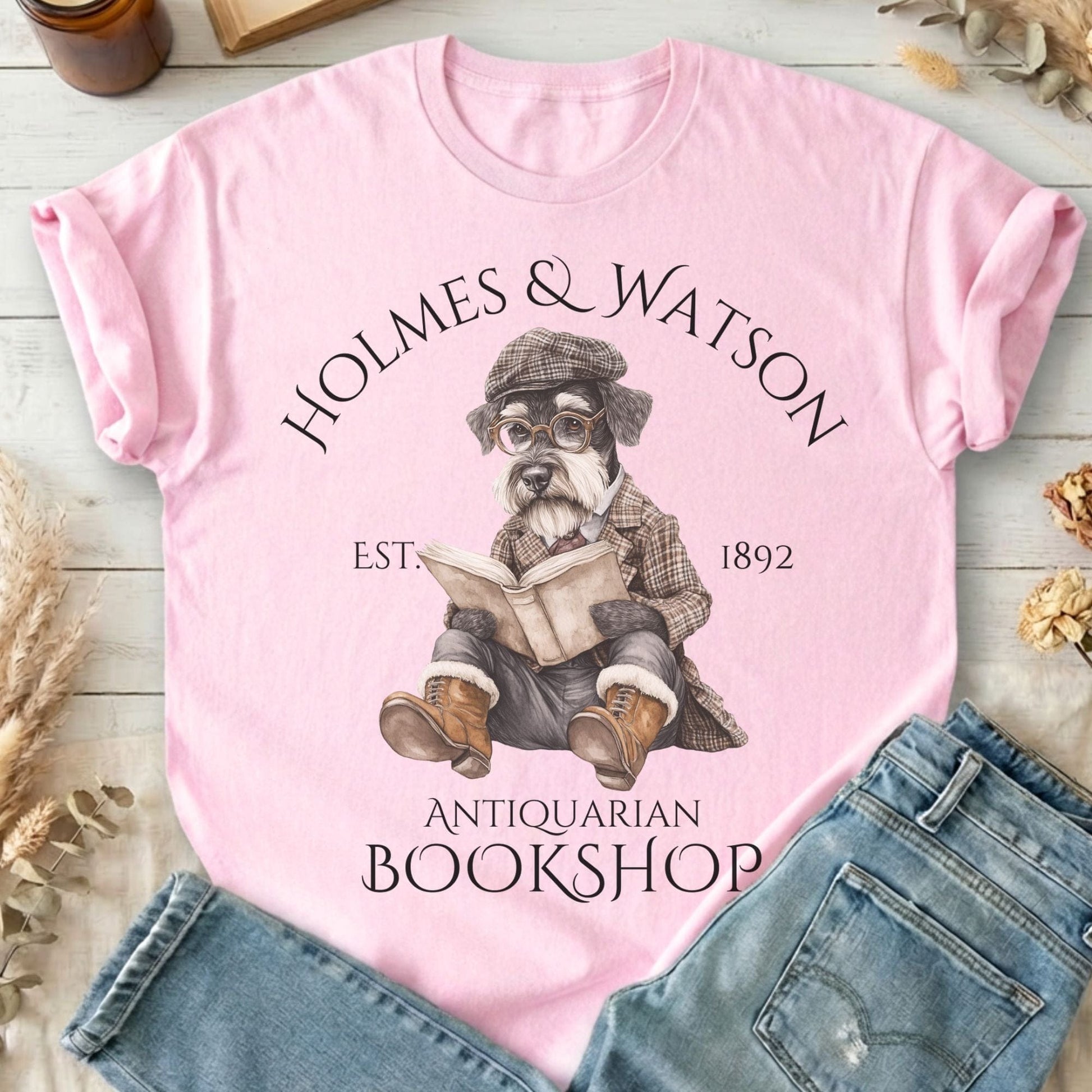 T-Shirt Light Pink / S Holmes & Watson Antiquarian Bookshop Sherlock Dog T-Shirt The Mystic Eden