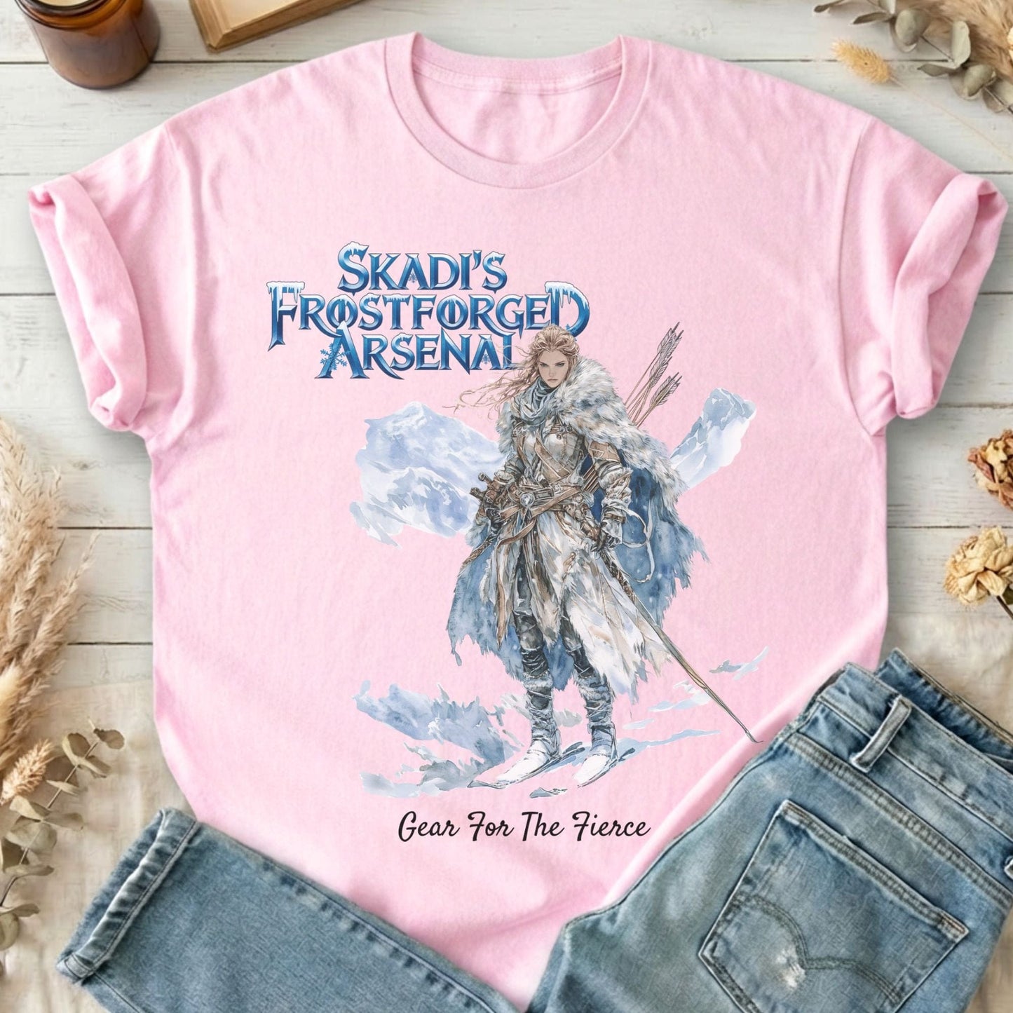 T-Shirt Light Pink / S Skadi's Frostforged Arsenal Norse Mythology T-Shirt The Mystic Eden