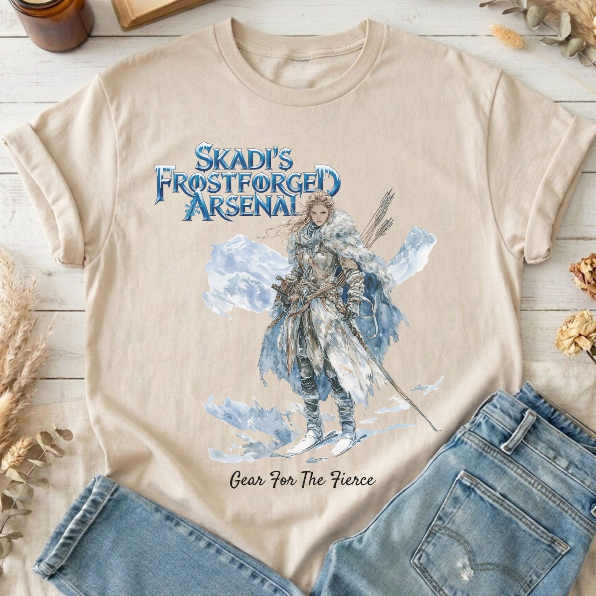 T-Shirt Sand / S Skadi's Frostforged Arsenal Norse Mythology T-Shirt The Mystic Eden
