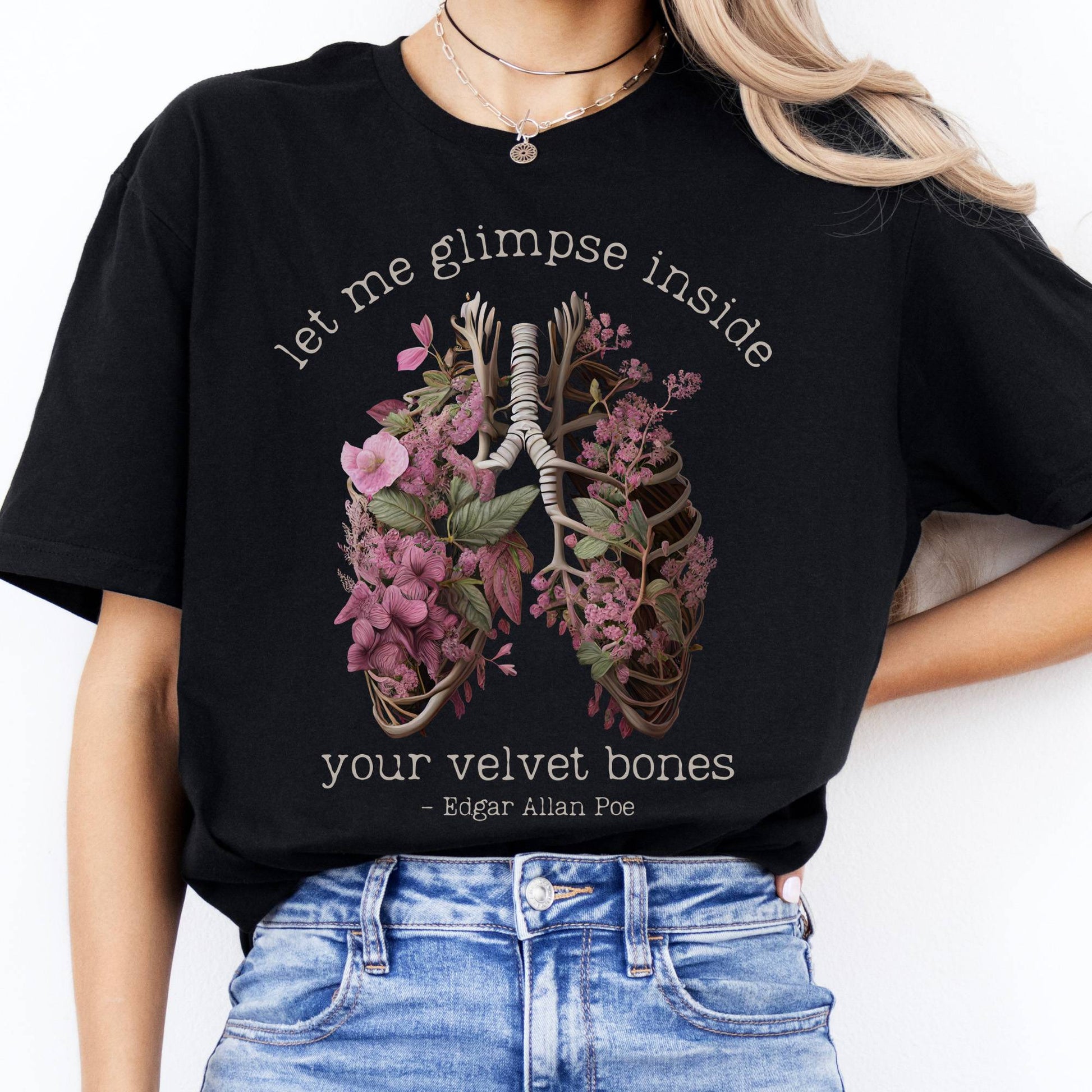 T-Shirts Let Me Glimpse Inside Your Velvet Bones Poe T-Shirt The Mystic Eden