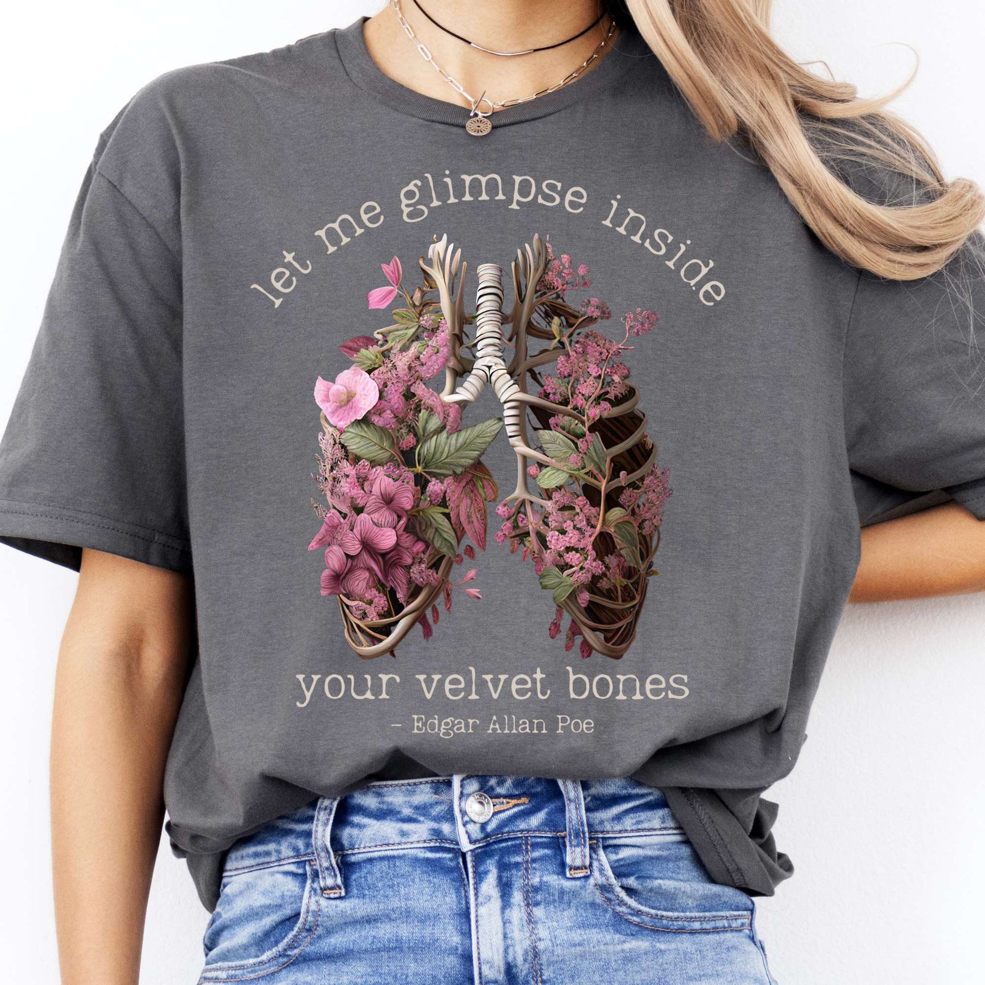T-Shirts Let Me Glimpse Inside Your Velvet Bones Poe T-Shirt The Mystic Eden