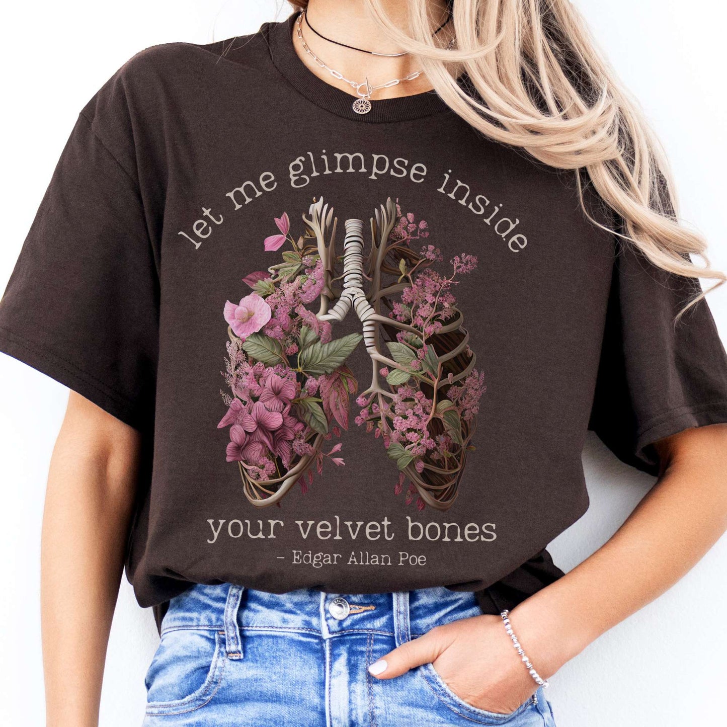 T-Shirts Let Me Glimpse Inside Your Velvet Bones Poe T-Shirt The Mystic Eden