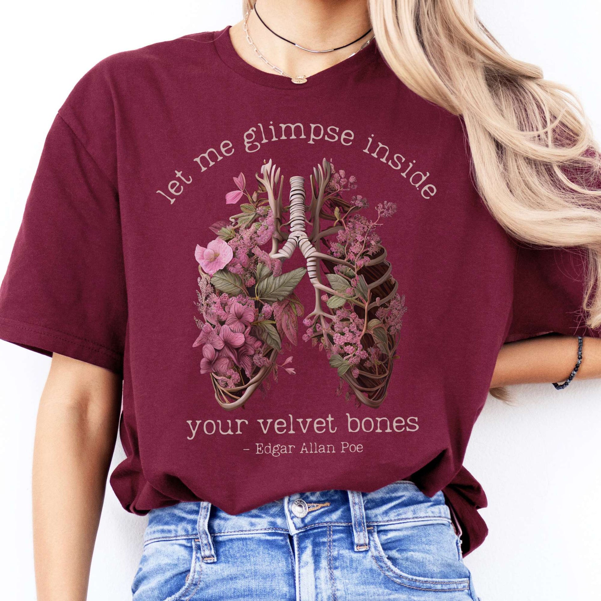 T-Shirts Let Me Glimpse Inside Your Velvet Bones Poe T-Shirt The Mystic Eden