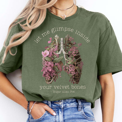 T-Shirts Let Me Glimpse Inside Your Velvet Bones Poe T-Shirt The Mystic Eden