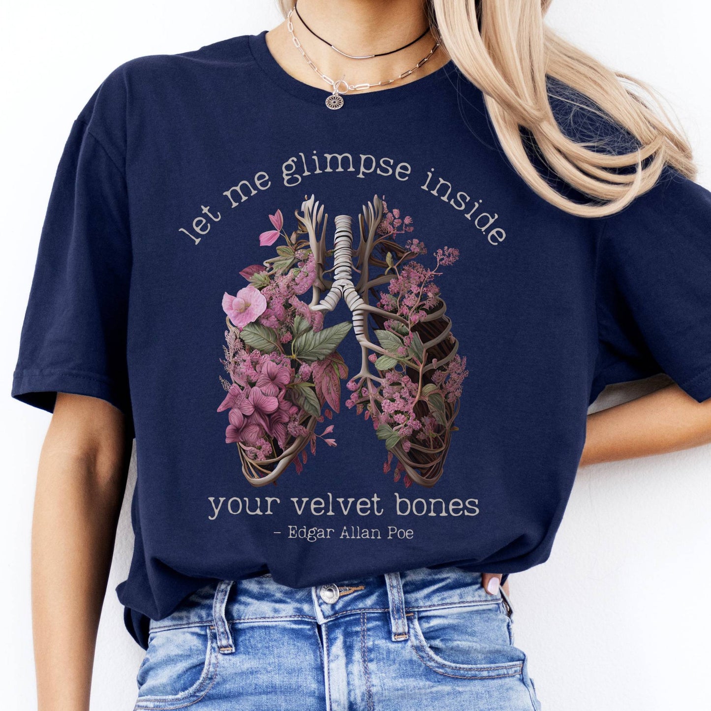 T-Shirts Let Me Glimpse Inside Your Velvet Bones Poe T-Shirt The Mystic Eden