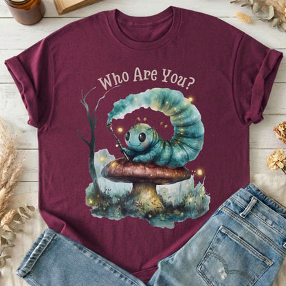 T-Shirt Maroon / S Who Are You Caterpillar Shirt Alice T-Shirt The Mystic Eden