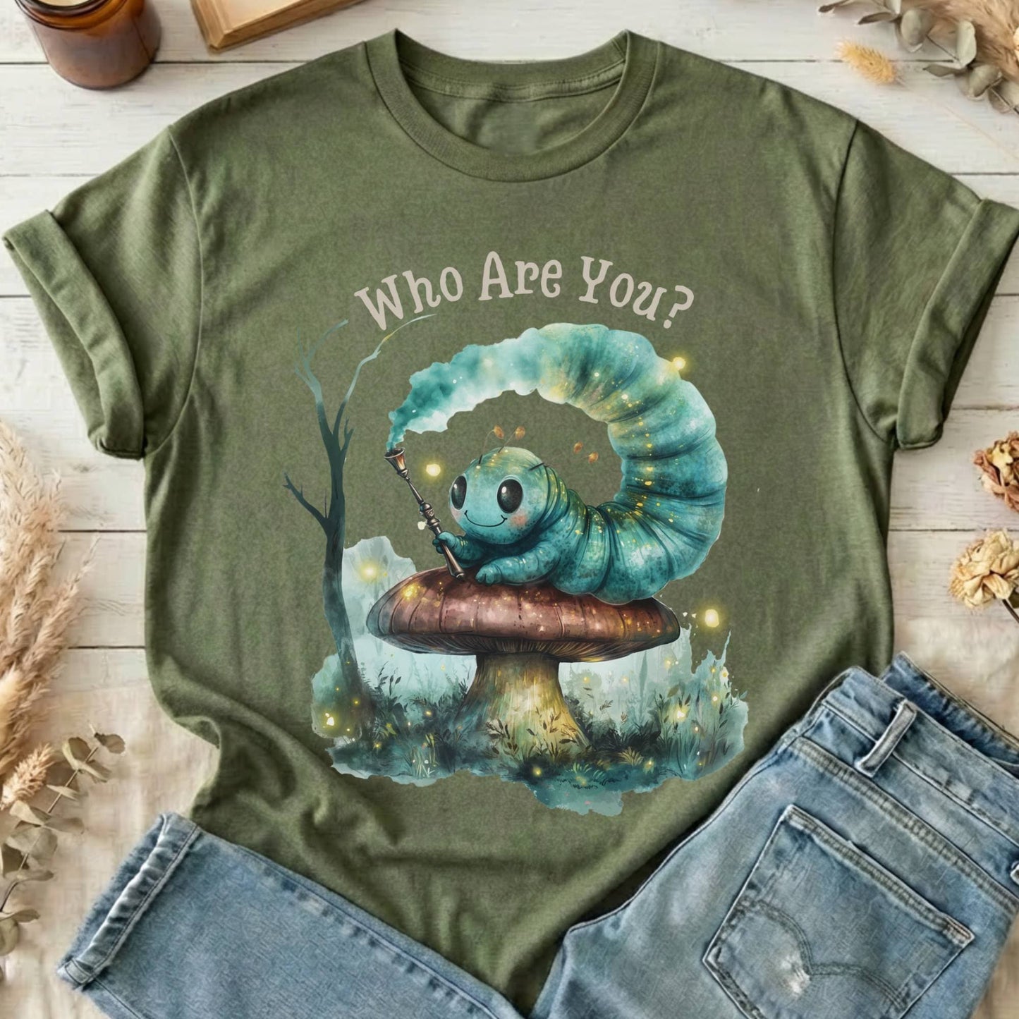 T-Shirt Military Green / S Who Are You Caterpillar Shirt Alice T-Shirt The Mystic Eden