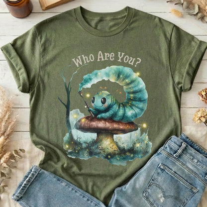 T-Shirt Military Green / S Who Are You Caterpillar Shirt Alice T-Shirt The Mystic Eden