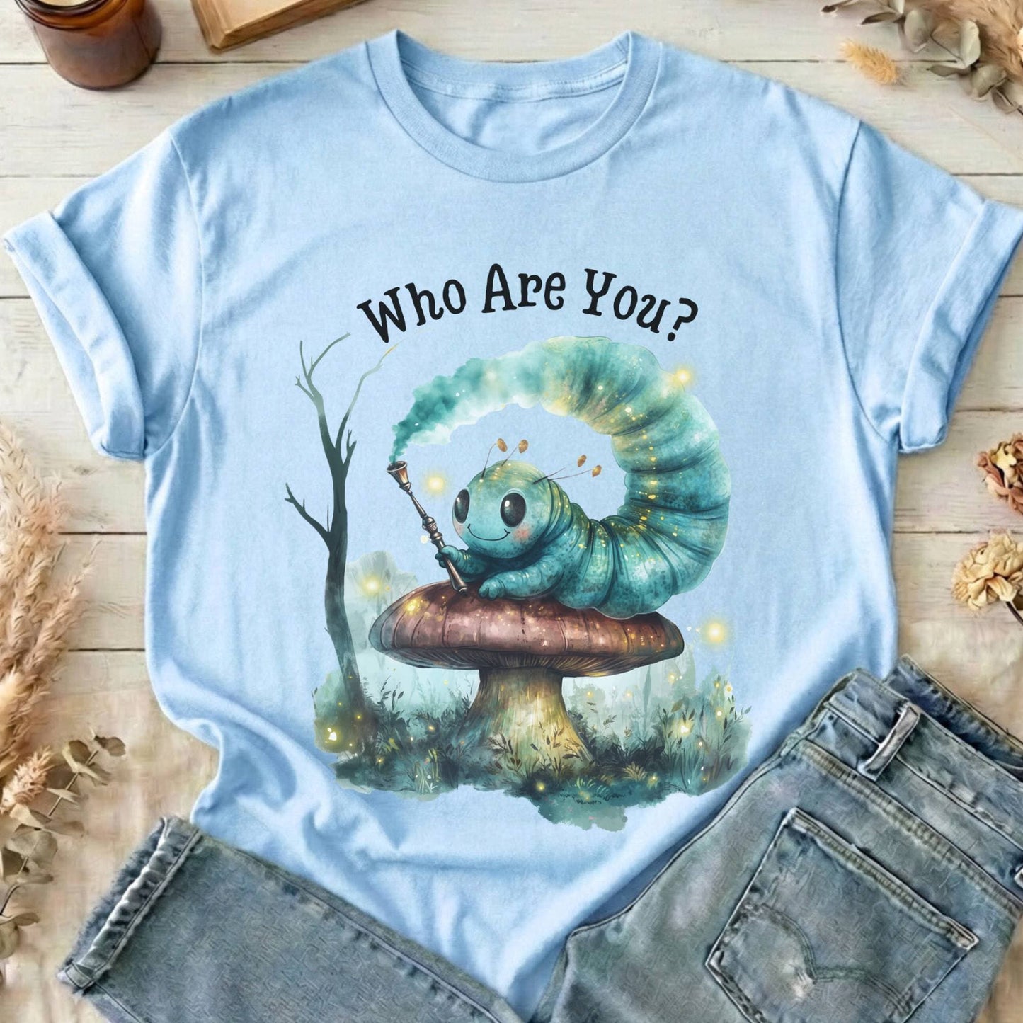 T-Shirt Light Blue / S Who Are You Caterpillar Shirt Alice T-Shirt The Mystic Eden