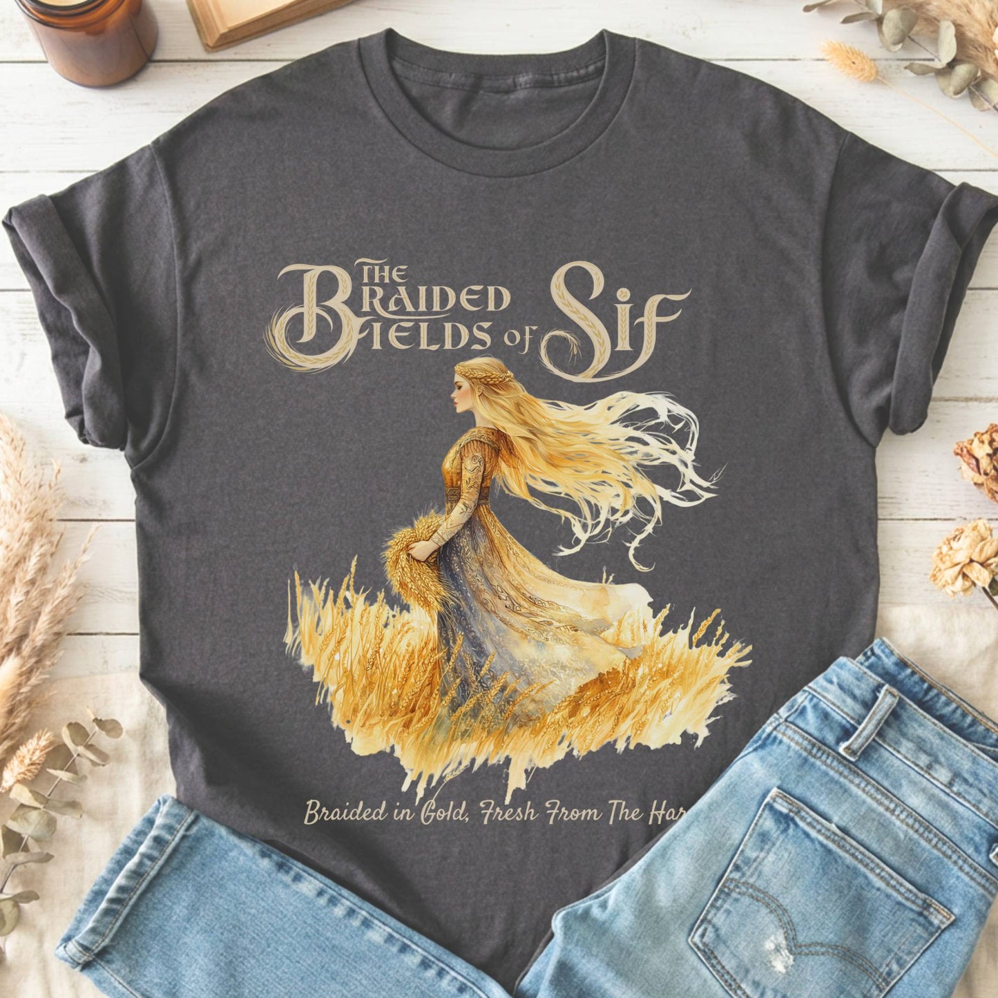 T-Shirt Charcoal / S The Braided Fields of Sif Norse Goddess T-Shirt The Mystic Eden