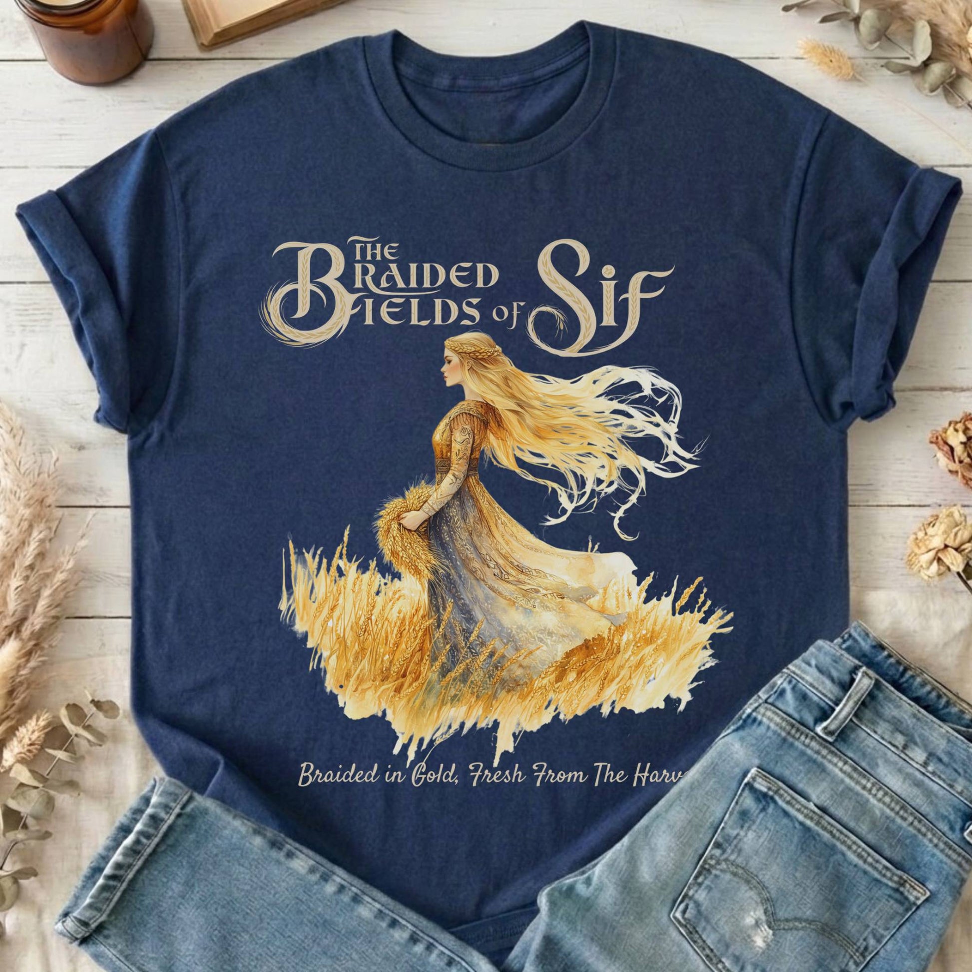 T-Shirt Navy / S The Braided Fields of Sif Norse Goddess T-Shirt The Mystic Eden