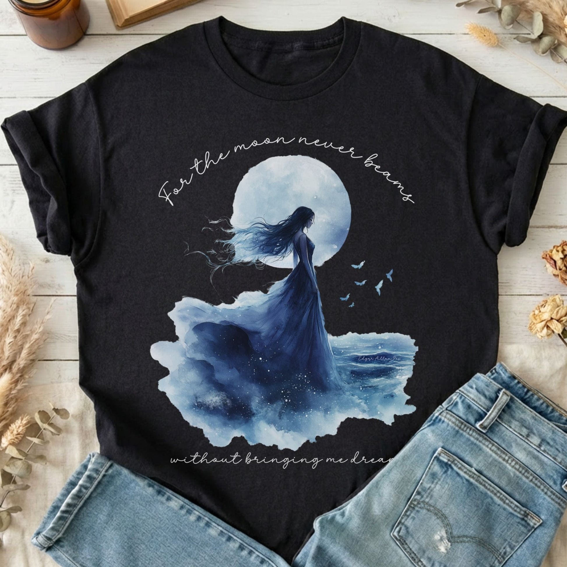 T-Shirts Black / S For The Moon Never Beams Annabel Lee Poe T-Shirt The Mystic Eden
