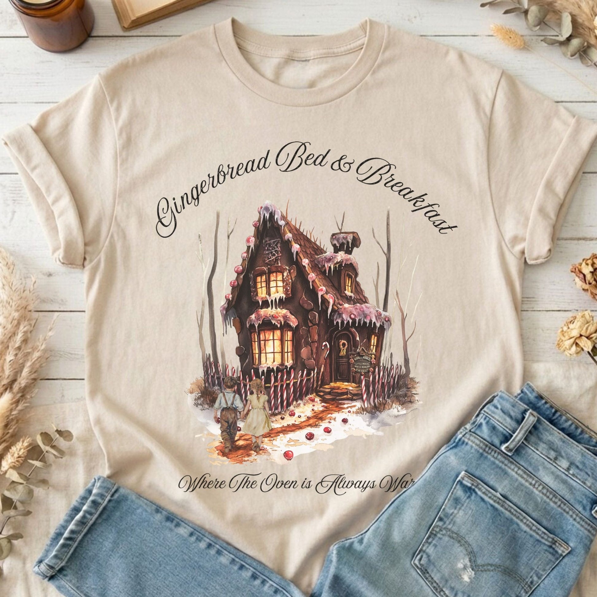 T-Shirts Sand / S Gingerbread Bed & Breakfast Fairytale Halloween T-Shirt The Mystic Eden