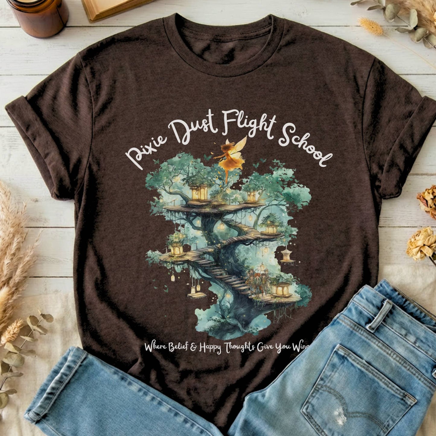 T-Shirts Dark Chocolate / S Pixie Dust Flight School Peter Pan T-Shirt The Mystic Eden
