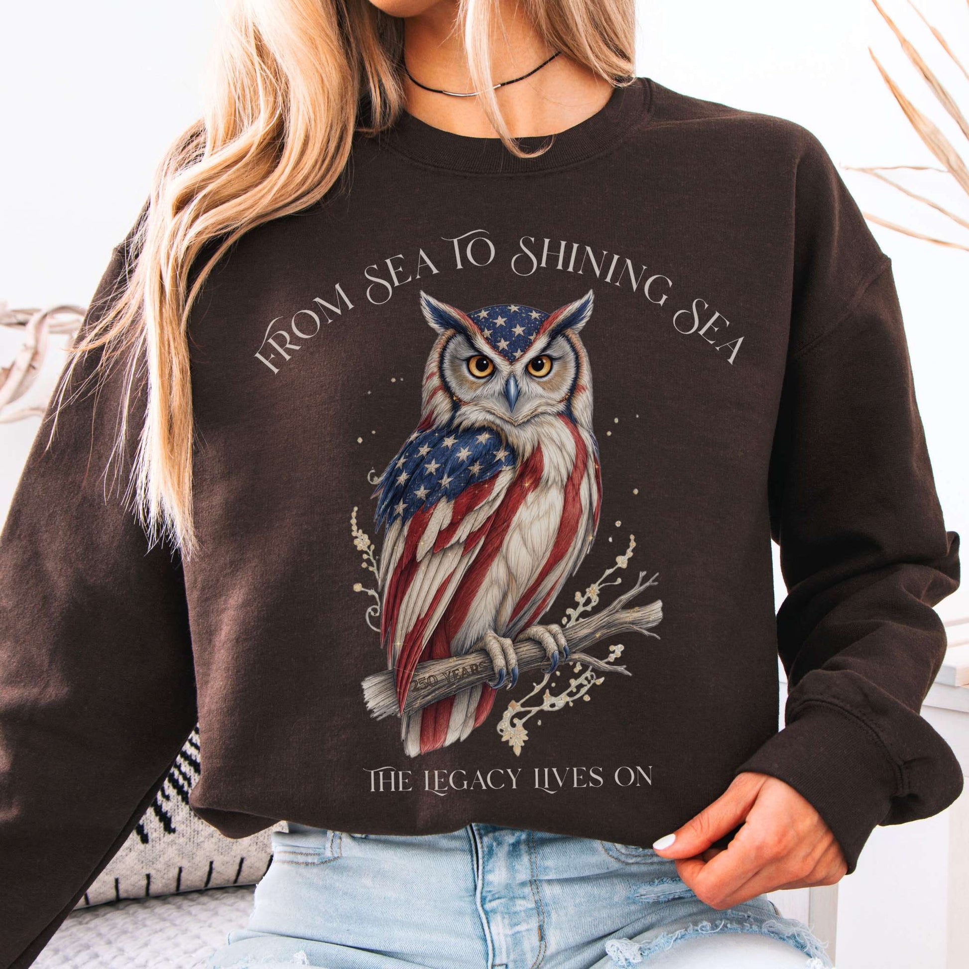 Sweatshirt Dark Chocolate / S The Legacy Lives On America 250 Owl Crewneck Sweatshirt The Mystic Eden