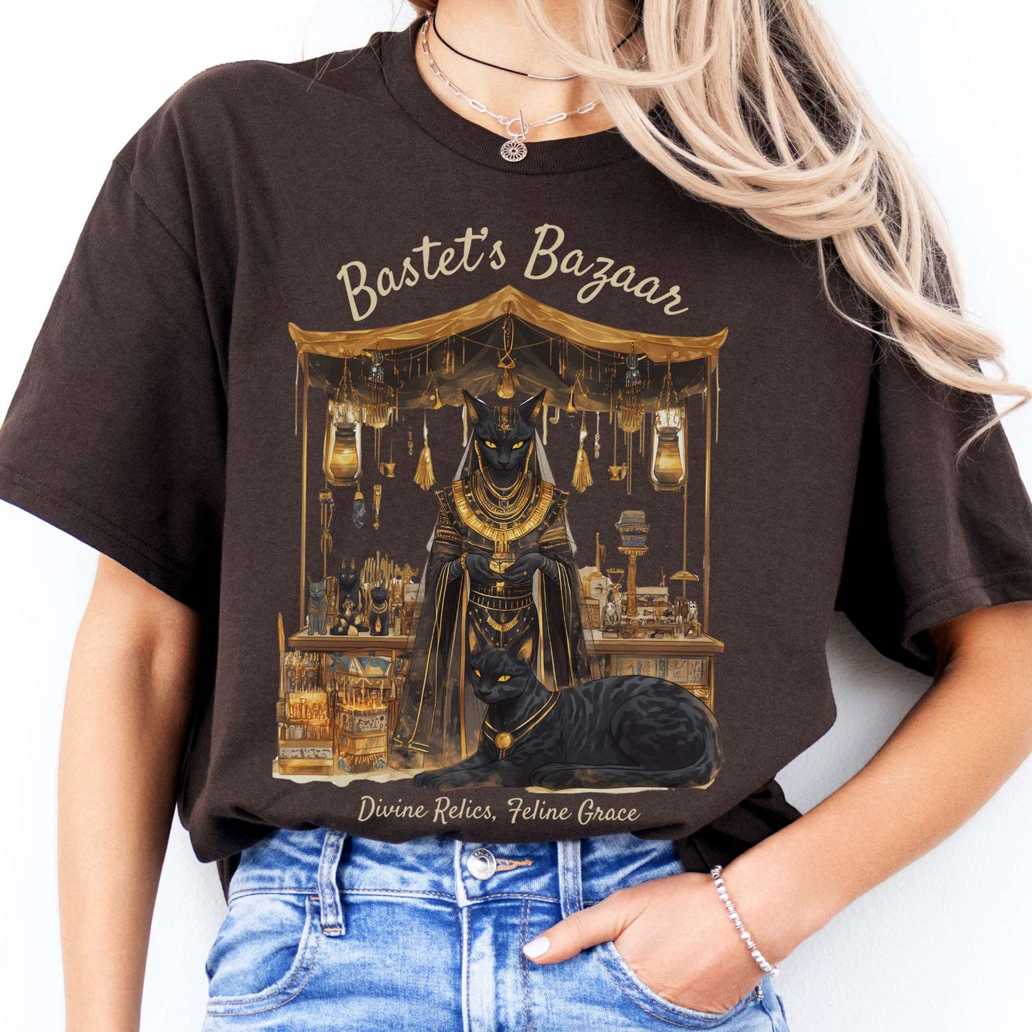 T-Shirt Bastet's Bazaar Egyptian Goddess T-Shirt The Mystic Eden