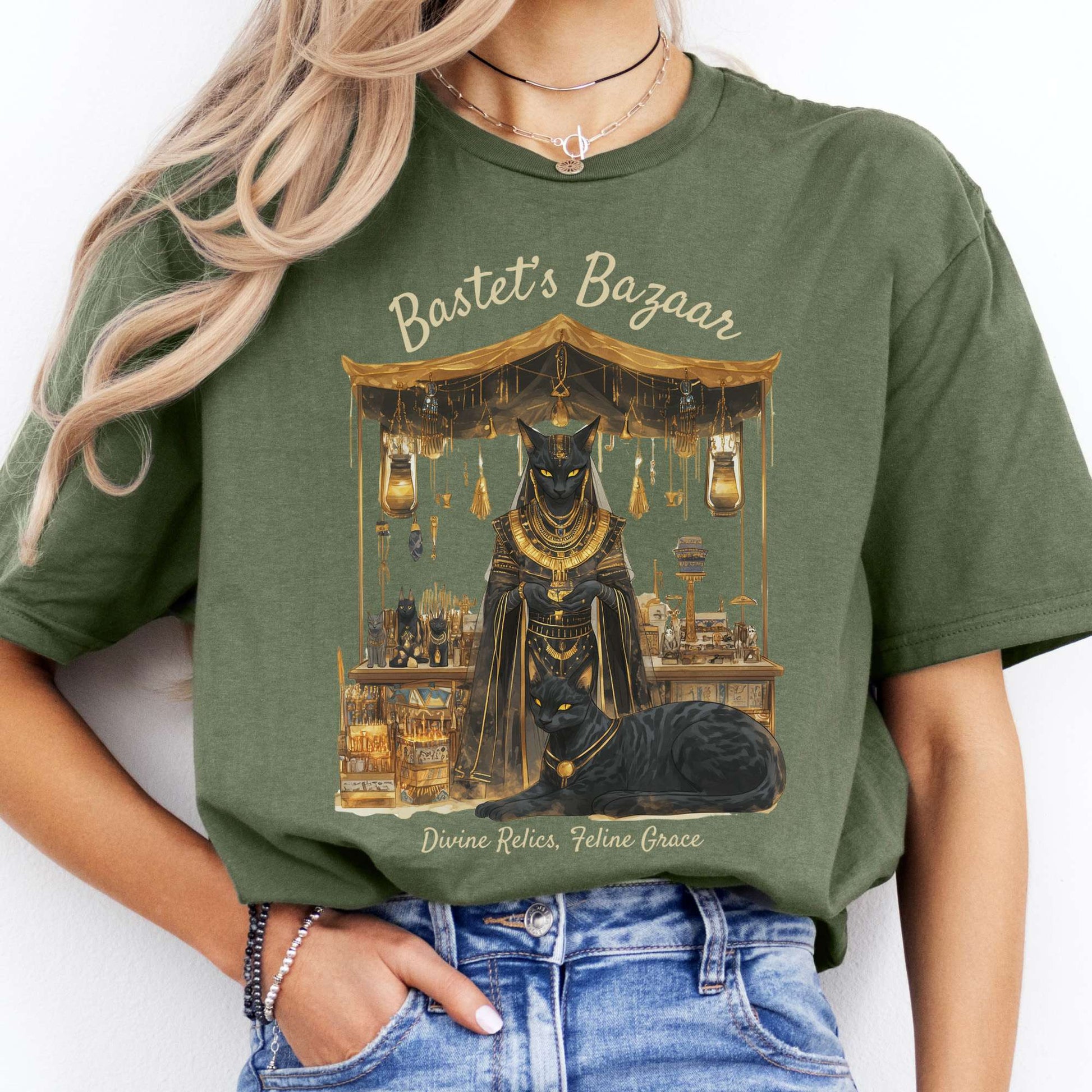 T-Shirt Bastet's Bazaar Egyptian Goddess T-Shirt The Mystic Eden