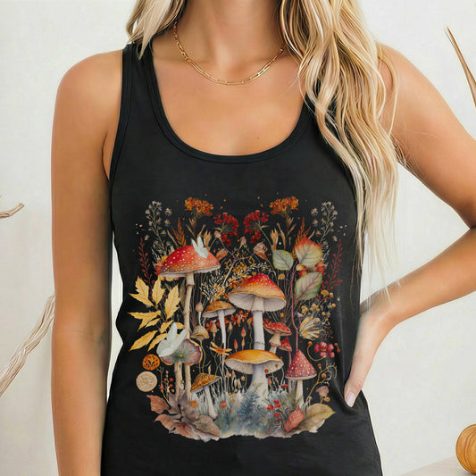 Tank Top Solid Black / XS Mushroom Cottagecore Women's Racerback Tank Top The Mystic Eden