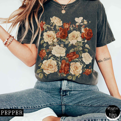 Vintage dark academia aesthetic roses shirt