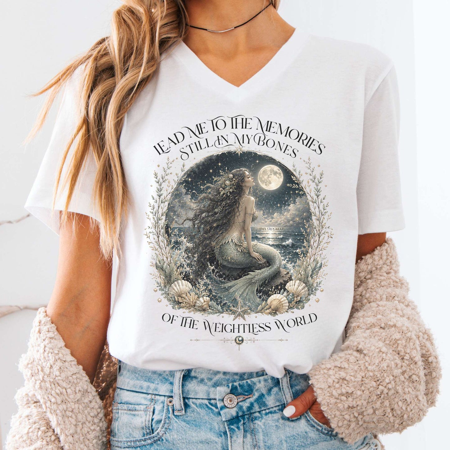 V-neck White / S A Mermaid's Memories Of The Weightless World Amy Crockett V-Neck The Mystic Eden