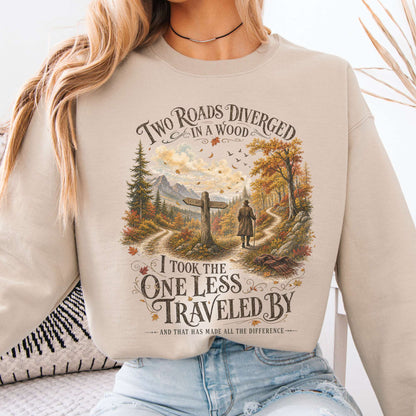 Sweatshirt Sand / S The Road Not Taken Robert Frost Literary Crewneck Sweatshirt The Mystic Eden