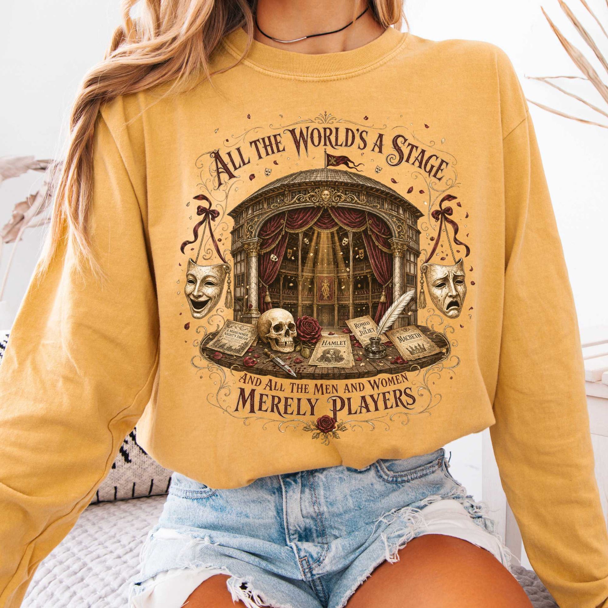 Long-sleeve Mustard / S All the World's a Stage Shakespeare Long Sleeve The Mystic Eden