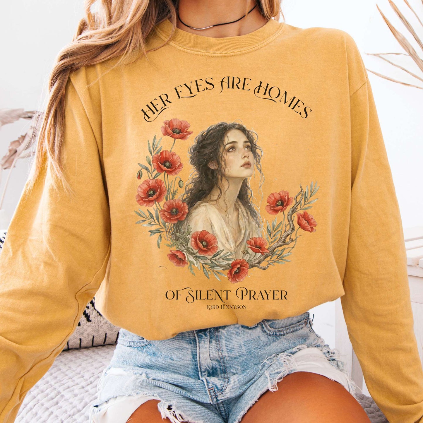 Long-sleeve Mustard / S Her Eyes Are Homes of Silent Prayer Lord Tennyson Long Sleeve The Mystic Eden