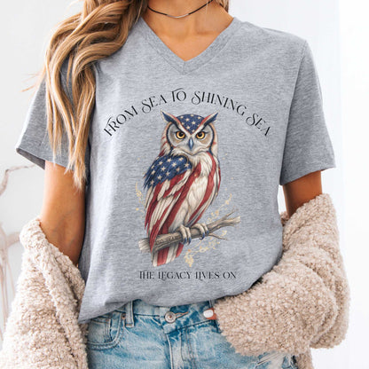 V-neck Athletic Heather / S The Legacy Lives On America 250 Owl V-Neck The Mystic Eden