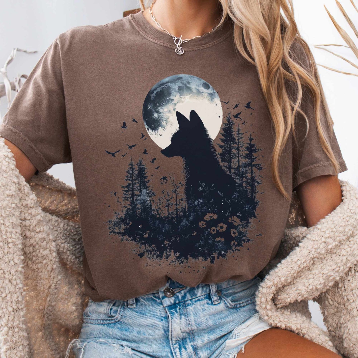 Black Silhouette Moonlit Fox Shirt