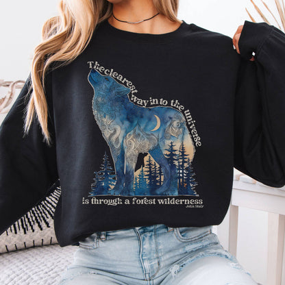Sweatshirt Black / S The Clearest Way Into The Universe Wolf John Muir Sweatshirt The Mystic Eden