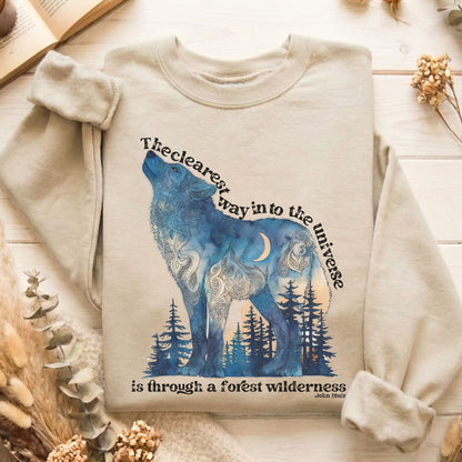 Sweatshirt Sand / S The Clearest Way Into The Universe Wolf John Muir Sweatshirt The Mystic Eden