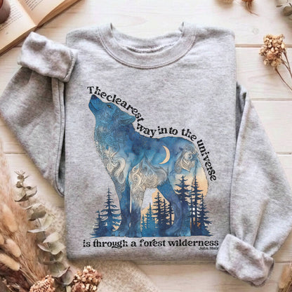 Sweatshirt Sport Grey / S The Clearest Way Into The Universe Wolf John Muir Sweatshirt The Mystic Eden