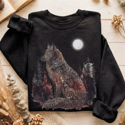 Sweatshirt Black / S Nightfall Tattoo Wolf Sweatshirt The Mystic Eden