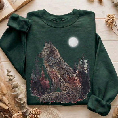 Sweatshirt Forest Green / S Nightfall Tattoo Wolf Sweatshirt The Mystic Eden