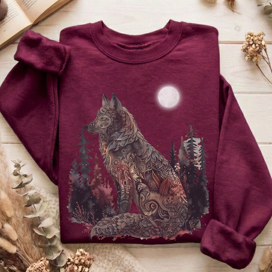Sweatshirt Maroon / S Nightfall Tattoo Wolf Sweatshirt The Mystic Eden