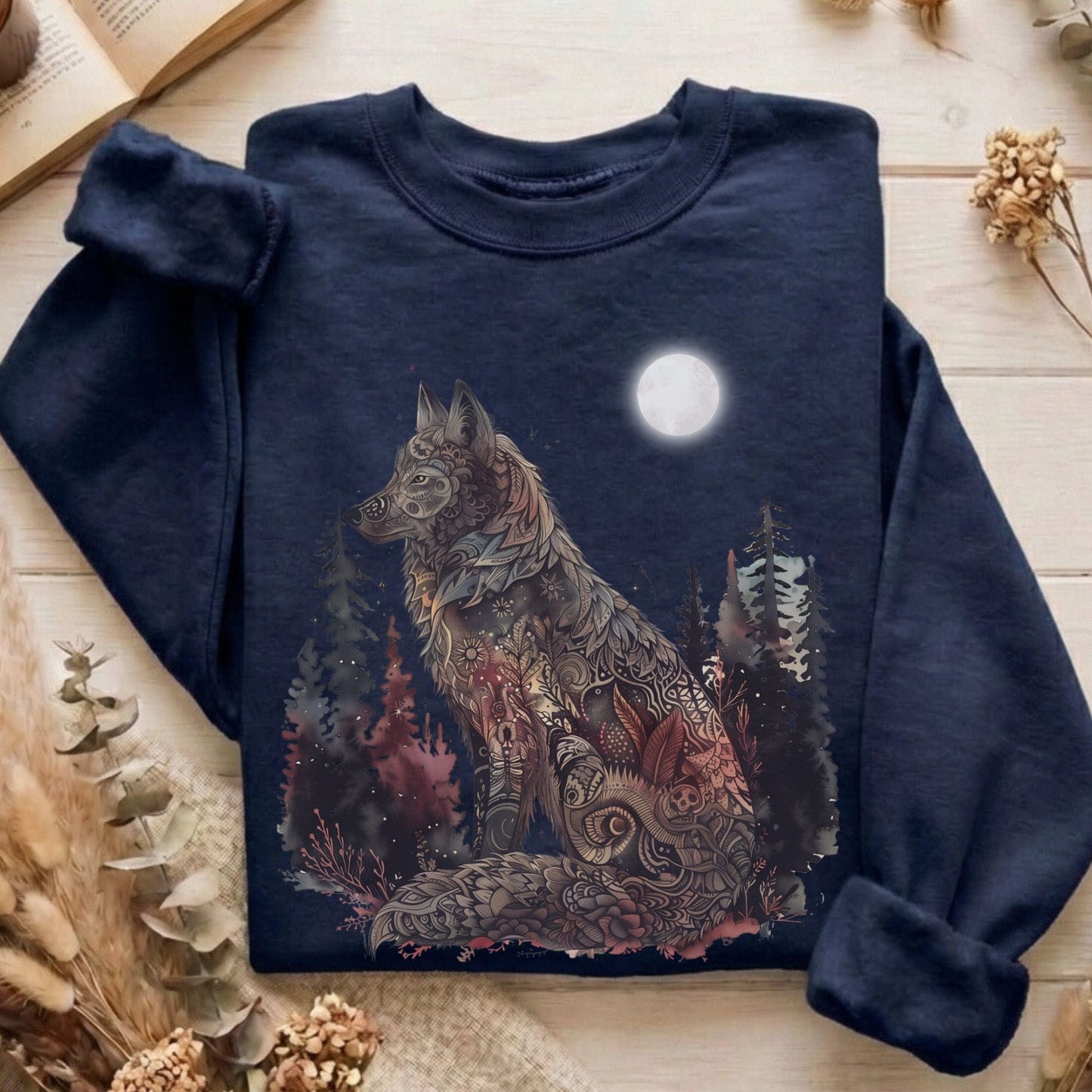 Sweatshirt Navy / S Nightfall Tattoo Wolf Sweatshirt The Mystic Eden