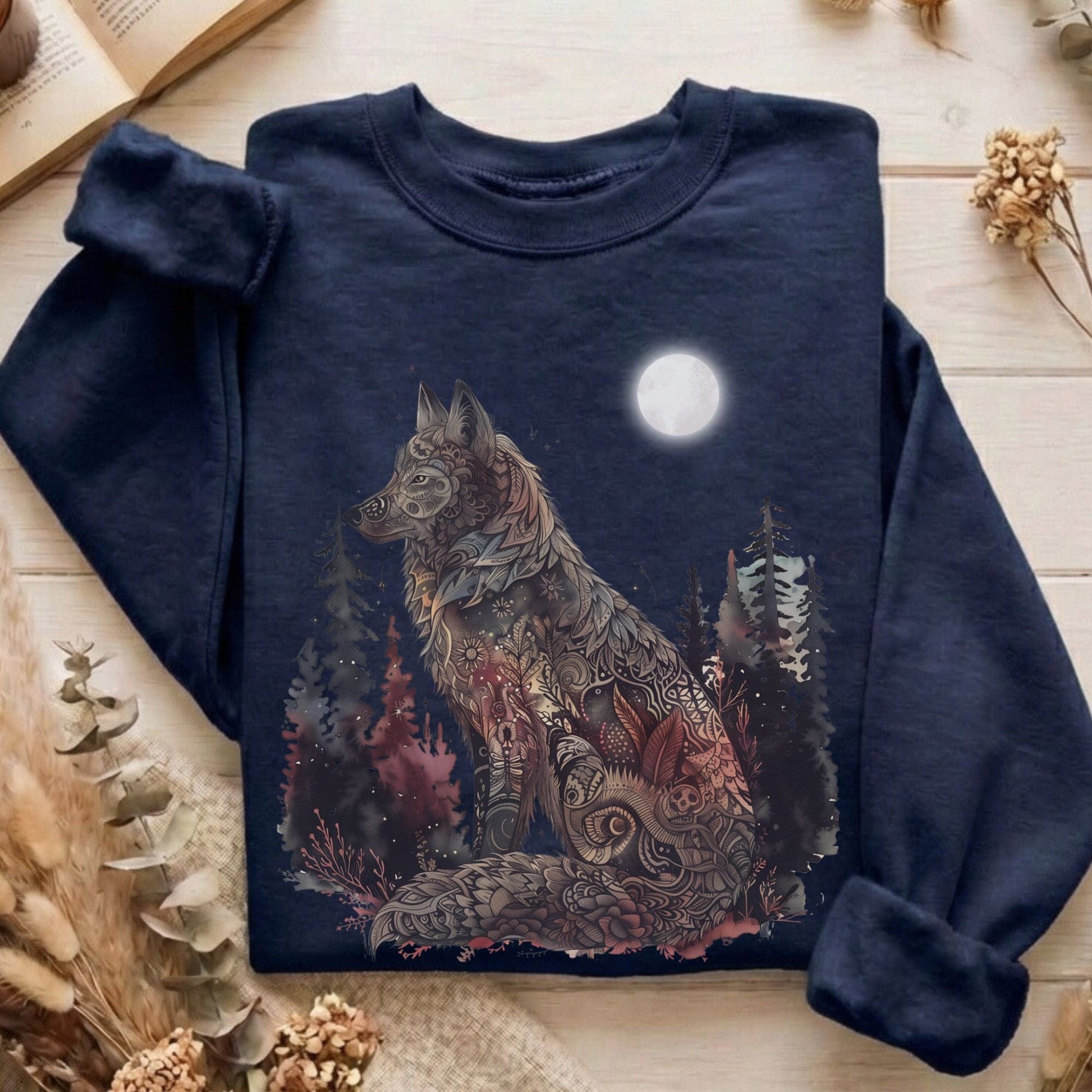 Sweatshirt Navy / S Nightfall Tattoo Wolf Sweatshirt The Mystic Eden