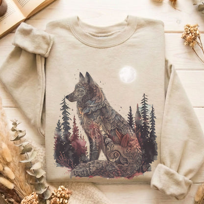 Sweatshirt Sand / S Nightfall Tattoo Wolf Sweatshirt The Mystic Eden