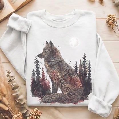 Sweatshirt White / S Nightfall Tattoo Wolf Sweatshirt The Mystic Eden