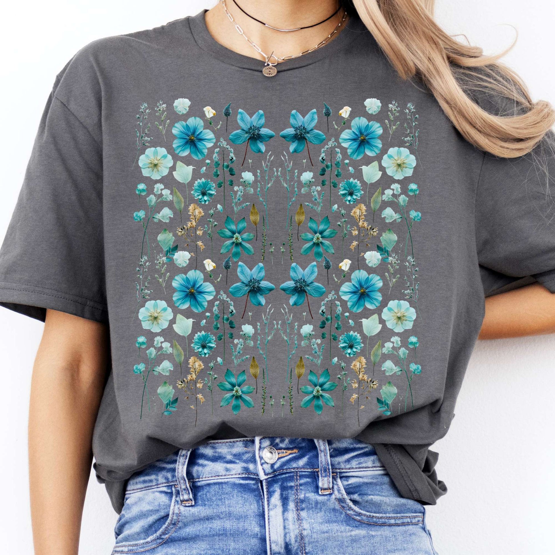 T-Shirt Turquoise Wildflower T-Shirt The Mystic Eden