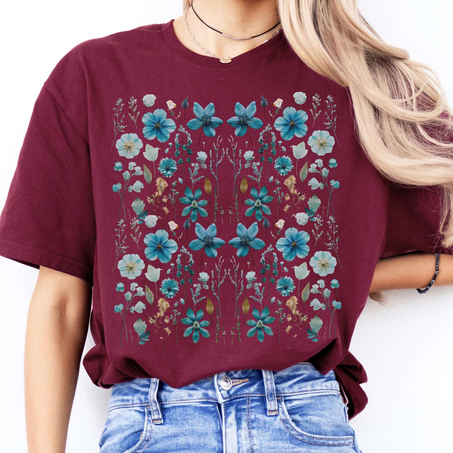T-Shirt Turquoise Wildflower T-Shirt The Mystic Eden