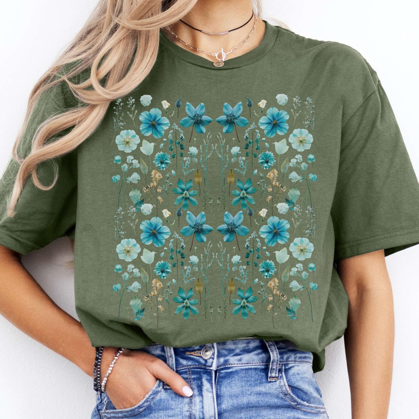 T-Shirt Turquoise Wildflower T-Shirt The Mystic Eden