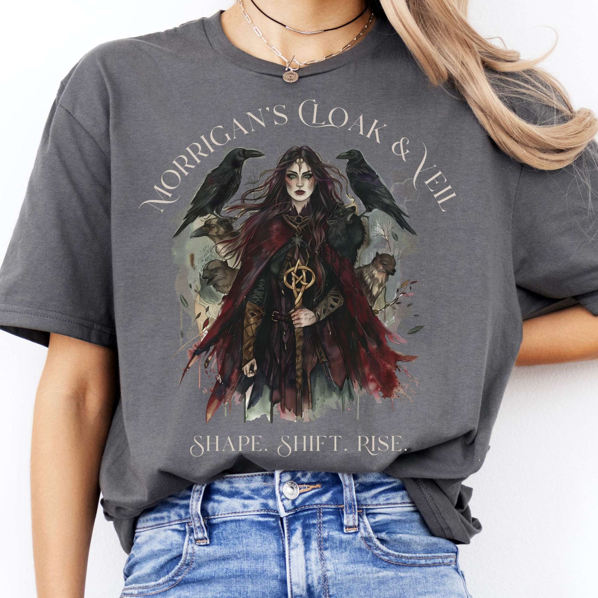 T-Shirts Morrigan's Cloak & Veil Celtic Goddess T-Shirt The Mystic Eden