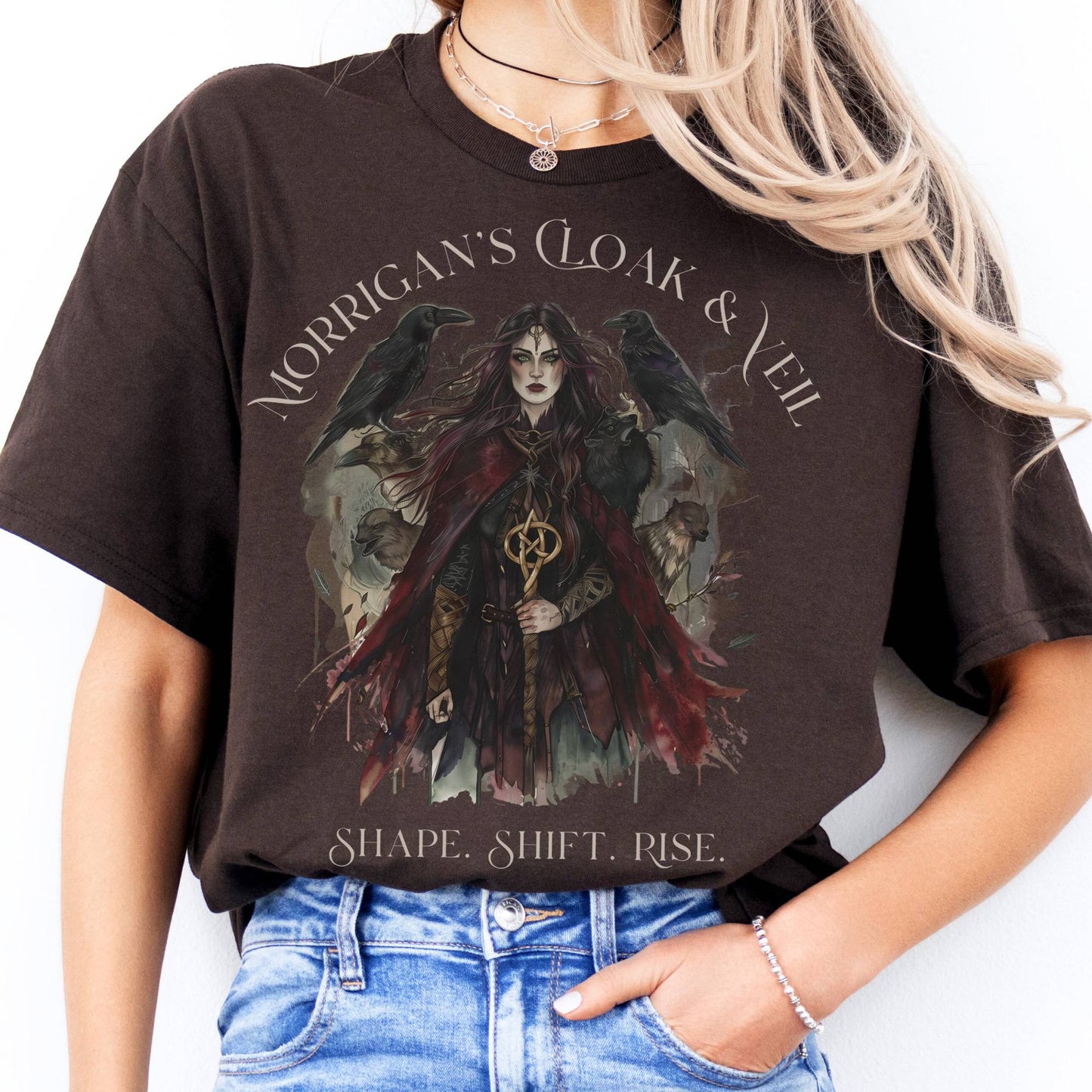 T-Shirts Morrigan's Cloak & Veil Celtic Goddess T-Shirt The Mystic Eden