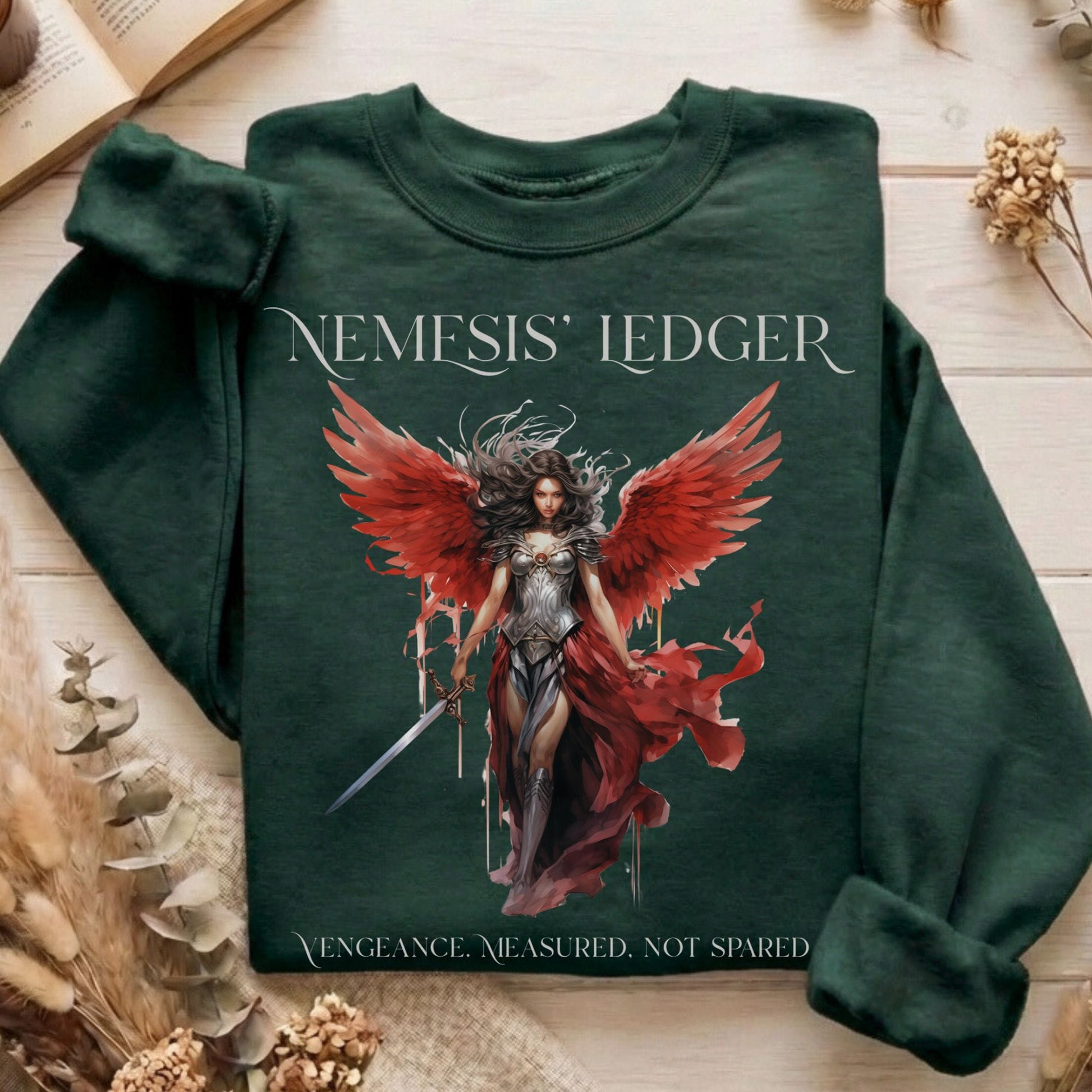 Sweatshirt Forest Green / S Nemesis' Ledger Goddess of Justice Sweatshirt The Mystic Eden