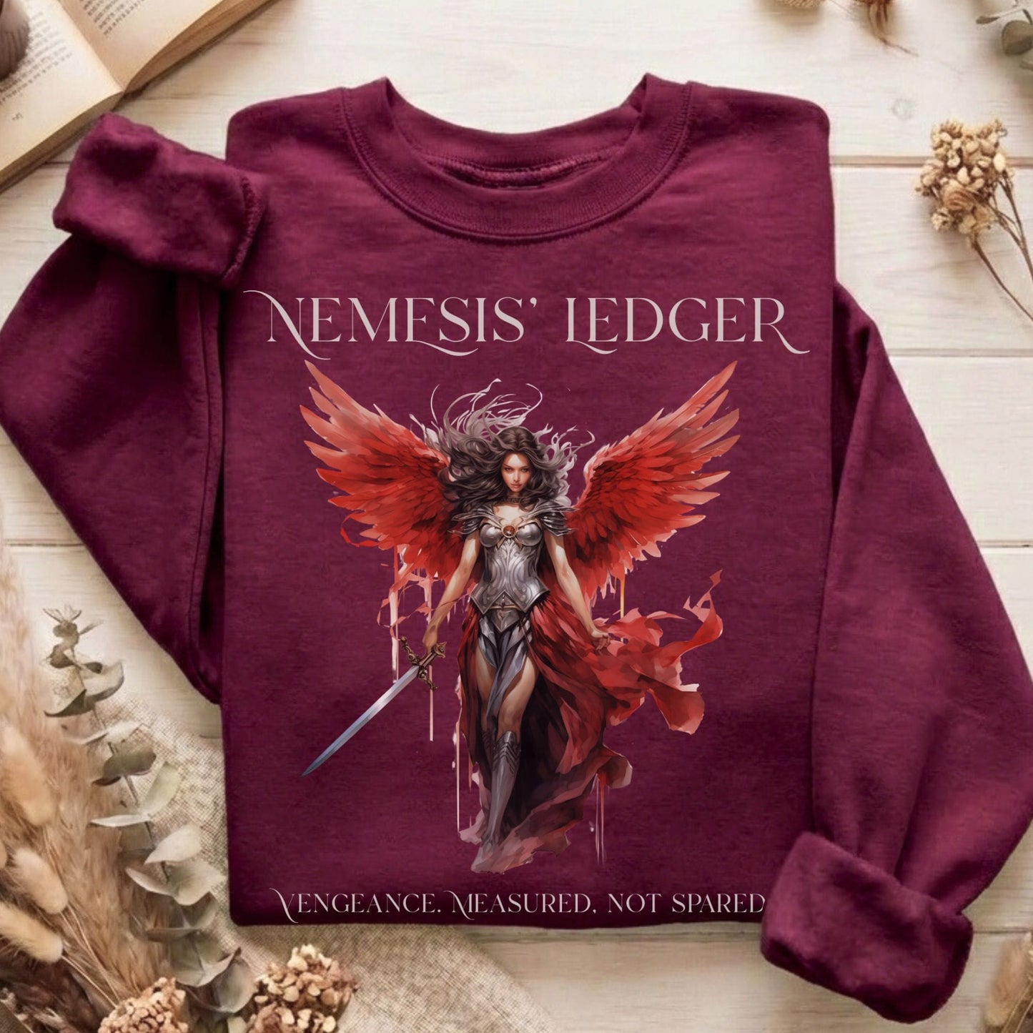 Sweatshirt Maroon / S Nemesis' Ledger Goddess of Justice Sweatshirt The Mystic Eden