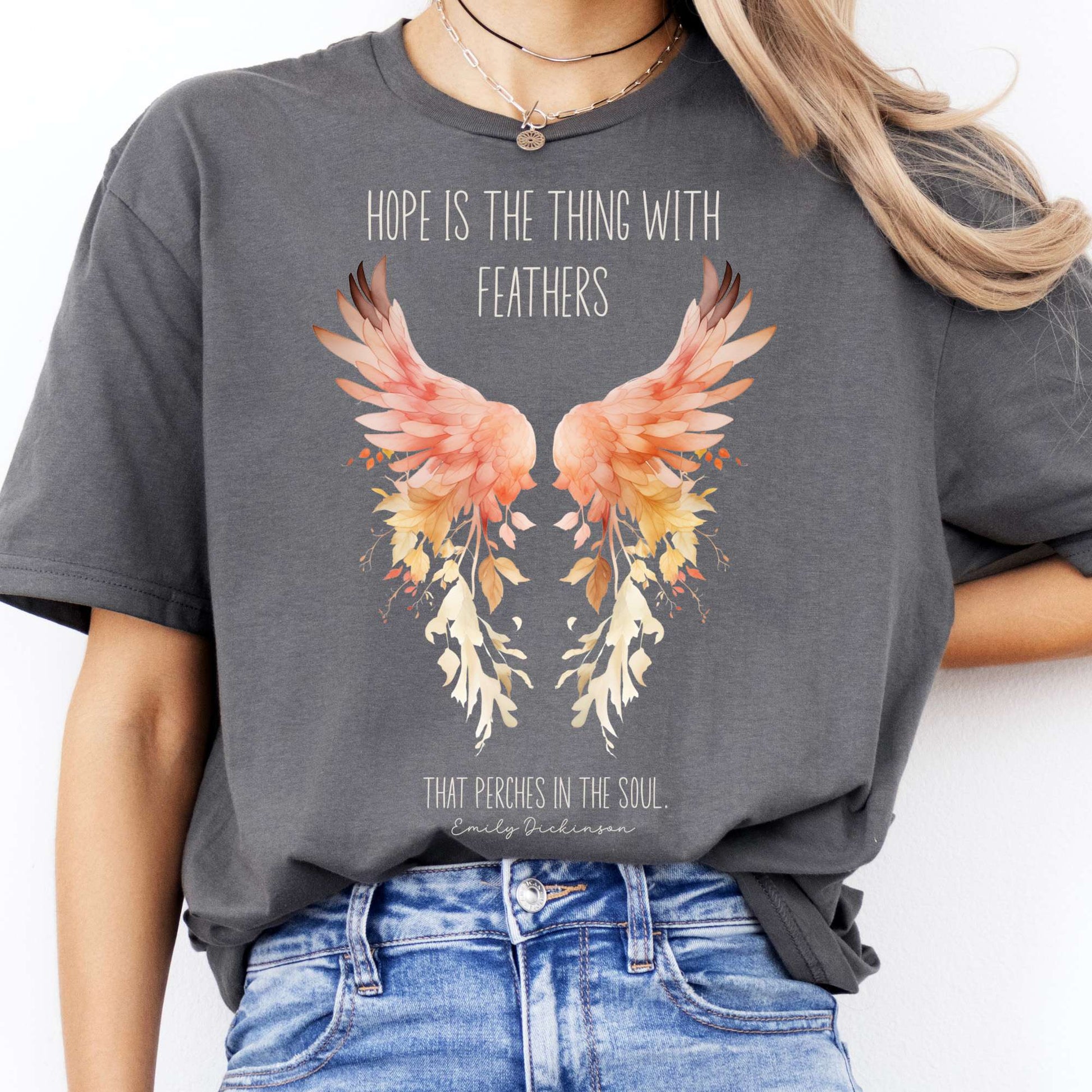 T-Shirt Hope is the Thing With Feathers Emily Dickinson T-Shirt The Mystic Eden